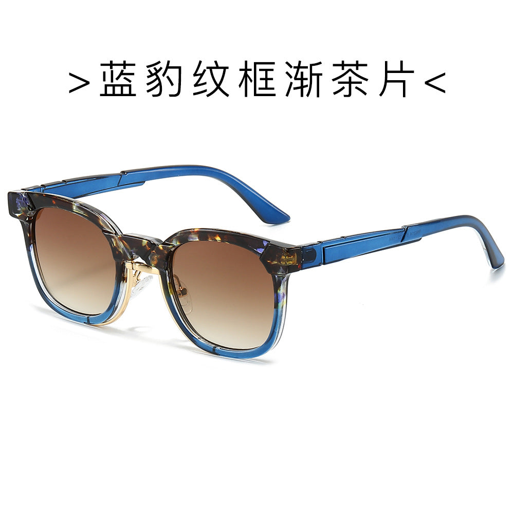 (6 PACK) Wholesale Sunglasses New Arrival Men Fashion Vintage Trendy Unique Women 2024 - BulkSunglassesWholesale.com - Blue Leopard Print Frame Gradient Tea Lens