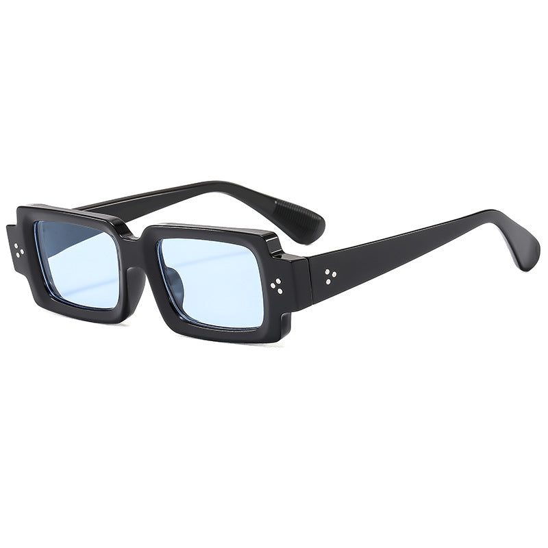 (6 PACK) Wholesale Sunglasses New Arrival Square Fashion Rivet Night Vision Unisex 2024 - BulkSunglassesWholesale.com - Black Frame Blue Lens