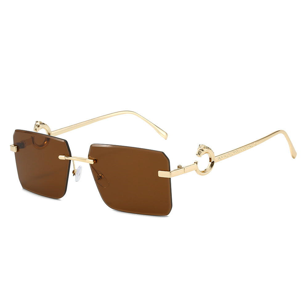 (6 PACK) Wholesale Sunglasses New Arrival Rimless Unique Metal Fashion Cut Edge Women 2024 - BulkSunglassesWholesale.com - Gold Frame Tea Lens