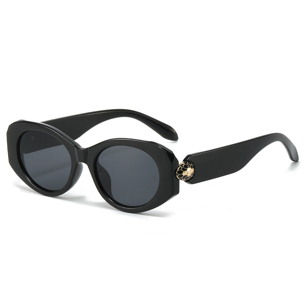 (6 PACK) Wholesale Sunglasses New Arrival Oval Unique Round Metal Fashion Unisex 2024 - BulkSunglassesWholesale.com - Black Frame Black Lens