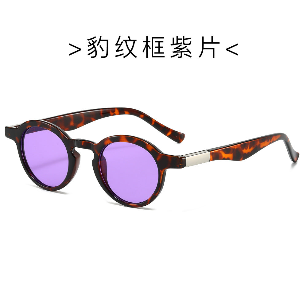 (6 PACK) Wholesale Sunglasses New Arrival Small Vintage Fashion 2024 - BulkSunglassesWholesale.com - Leopard Print Frame Purple Lens