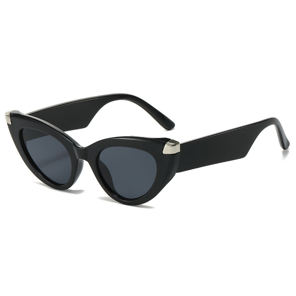 (6 PACK) Wholesale Sunglasses New Arrival Cat Eye Unique Fashion Street Women 2024 - BulkSunglassesWholesale.com - Black Frame Black Lens