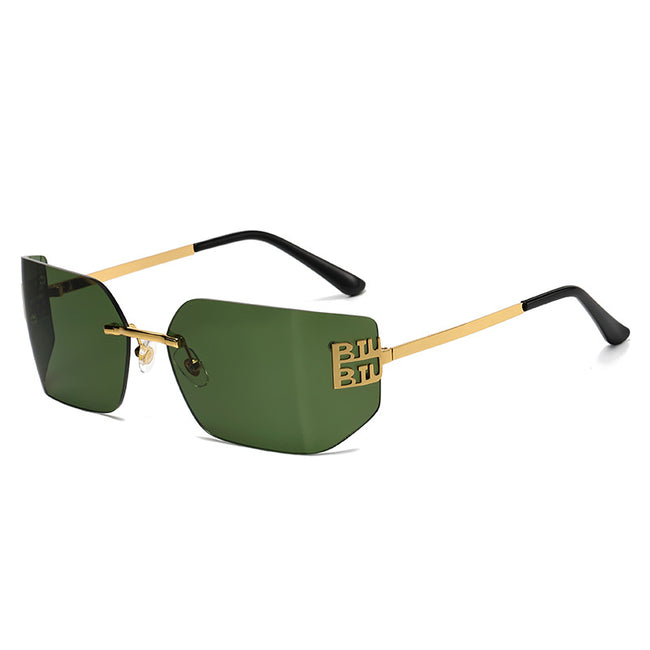 (6 PACK) Wholesale Sunglasses Vintage New Arrival 2024 - BulkSunglassesWholesale.com - Gold Frame Green Hover Image