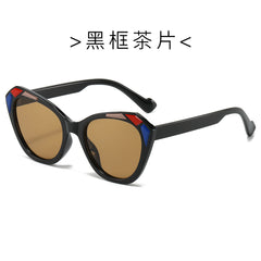 (6 PACK) Wholesale Sunglasses Cat Eye Oversized New Arrival Fashion Unique Women 2024 - BulkSunglassesWholesale.com - Black Frame Tea Lens