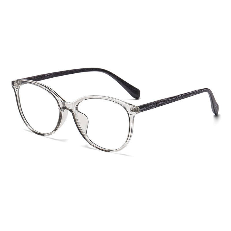 (6 PACK) Wholesale Eyeglasses Frames New Arrival Vintage TR Wood Grain Women Korean Cat Eye Antiblue Light 2025 - BulkSunglassesWholesale.com - Clear Grey Frame