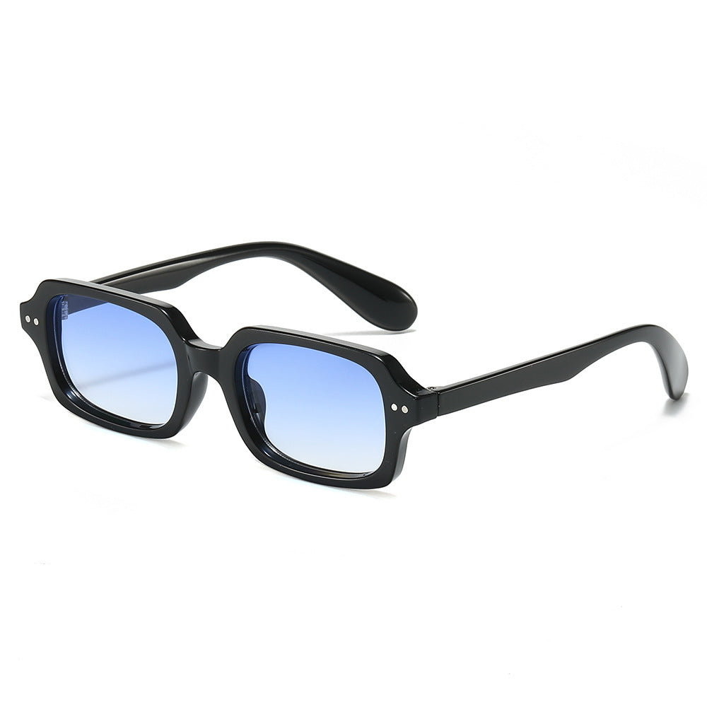 (6 PACK) Wholesale Sunglasses Rivet Fashion Trendy Street Vintage Square 2025 - BulkSunglassesWholesale.com - Black Frame Gradient Blue Lens
