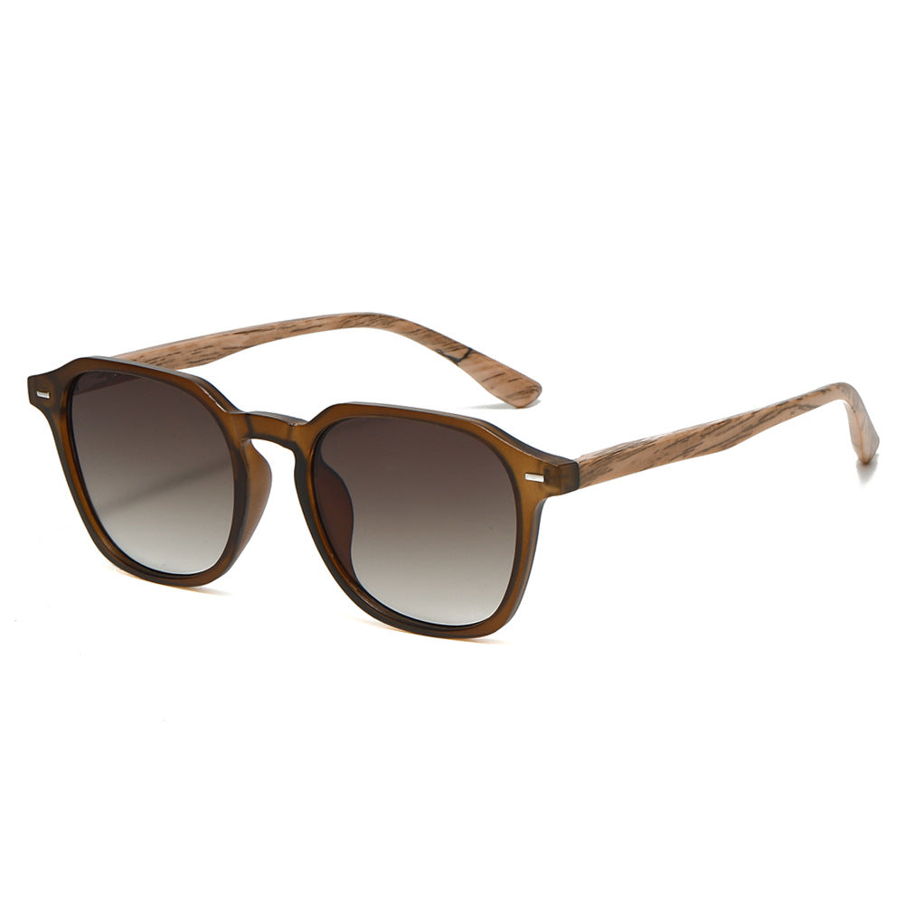 (6 PACK) Wholesale Sunglasses New Arrival Wood Grain Fashion Wood Grain 2025 - BulkSunglassesWholesale.com - Matt Tea Frame Tea Black Lens