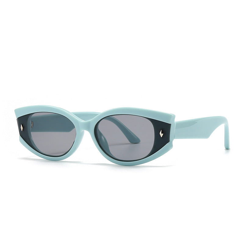 (6 PACK) Wholesale Sunglasses Round Trendy Street Women 2024 - BulkSunglassesWholesale.com - Green Frame Black Lens