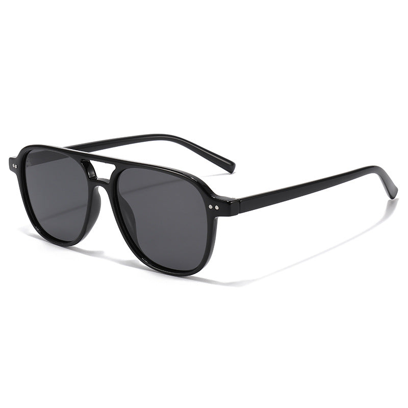 (6 PACK) Wholesale Sunglasses Vintage Double Bridge TR Polarized Trendy Street Unisex 2024 - BulkSunglassesWholesale.com - Black Frame Black Lens