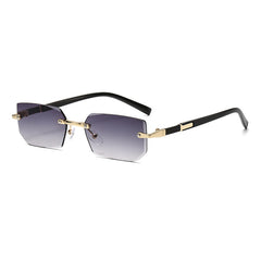 (6 PACK) Wholesale Sunglasses New Arrival Rimless Fashion Trendy Cut Edge 2024 - BulkSunglassesWholesale.com - Gold Frame Gradient Black