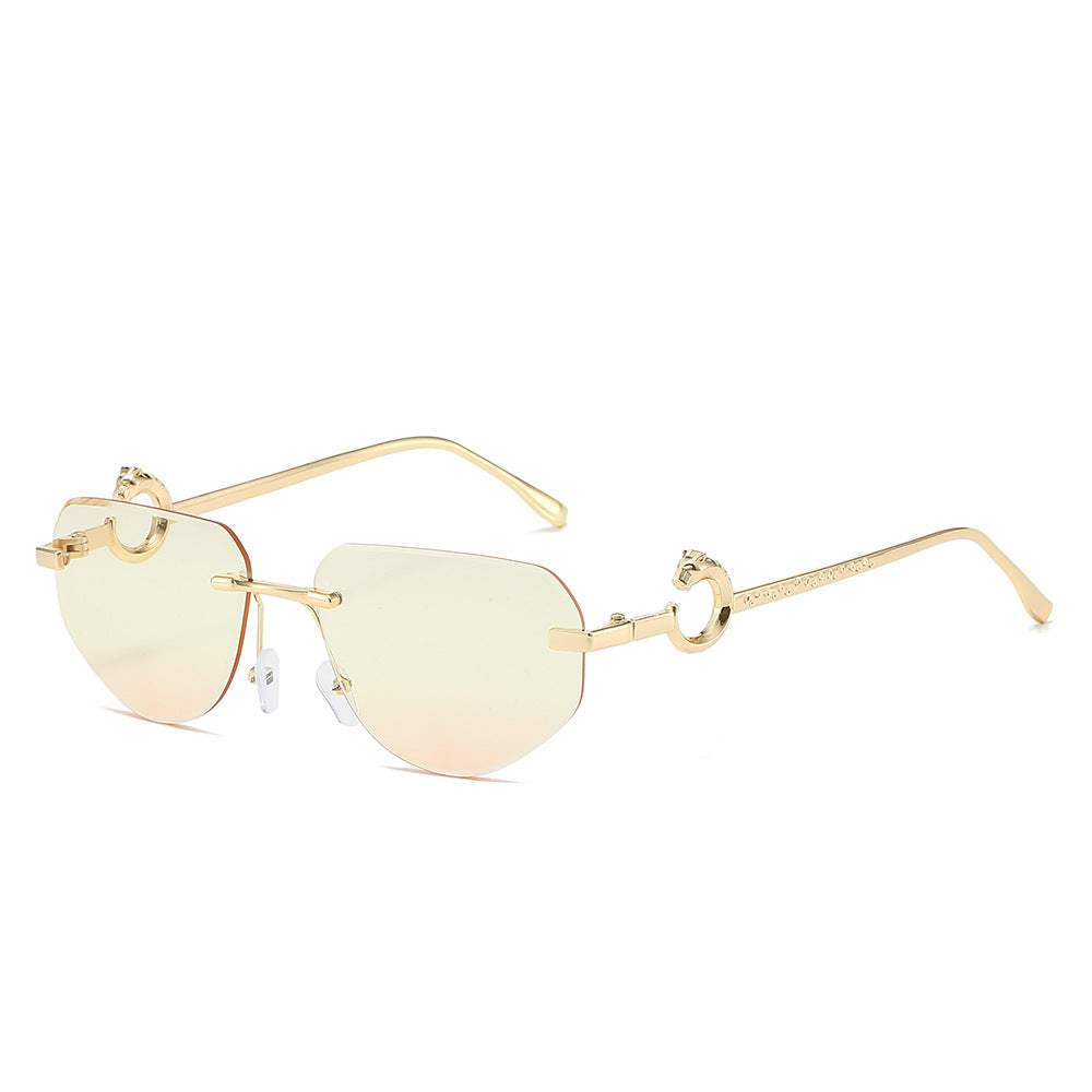 (6 PACK) Wholesale Sunglasses New Arrival Rimless Unique Metal Fashion Cut Edge Unisex 2024 - BulkSunglassesWholesale.com - Gold Frame Yellow Pink Lens