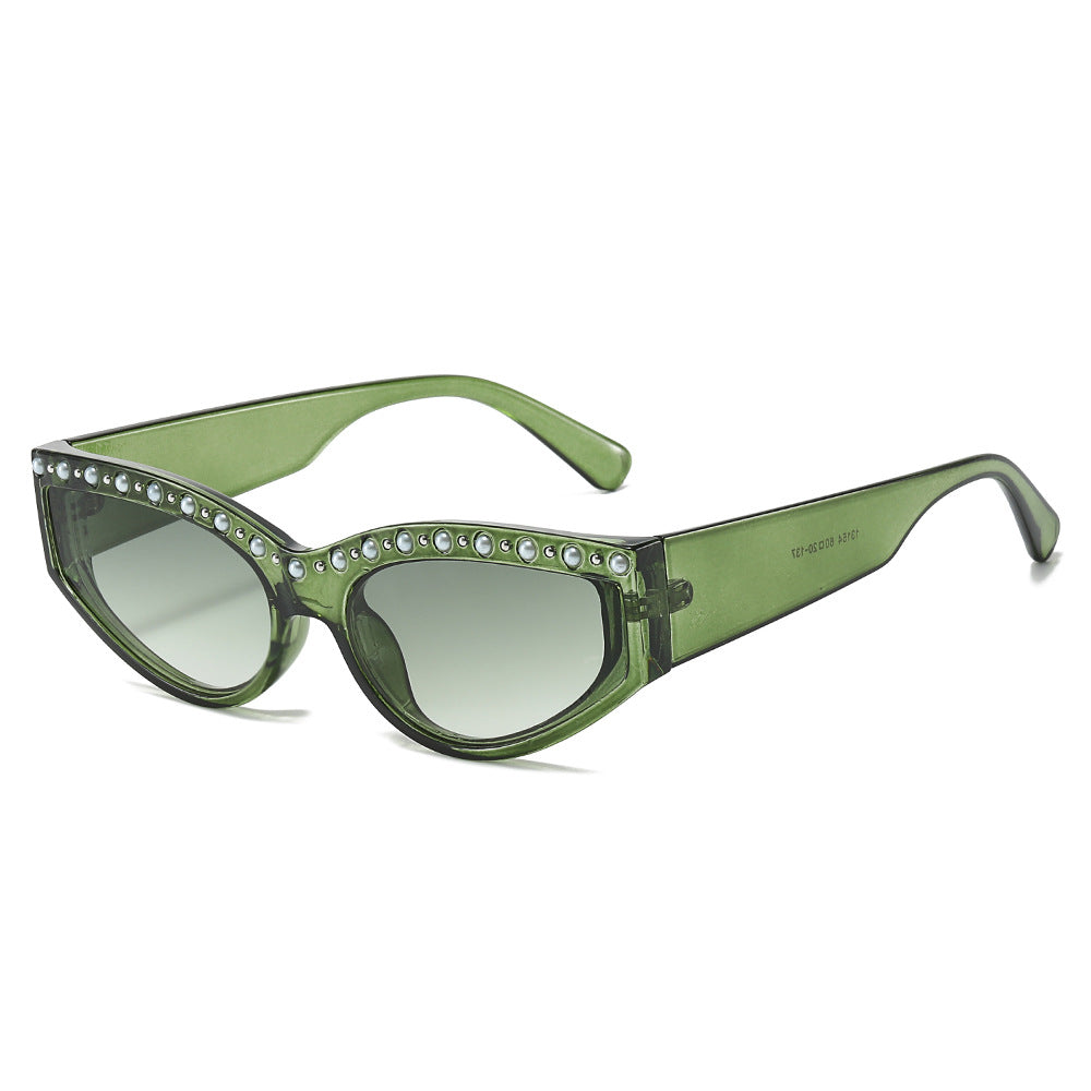 (6 PACK) Wholesale Sunglasses New Arrival Fashion Cat Eye Women Trendy Rhinestone Women 2025 - BulkSunglassesWholesale.com - Green Frame Green Lens