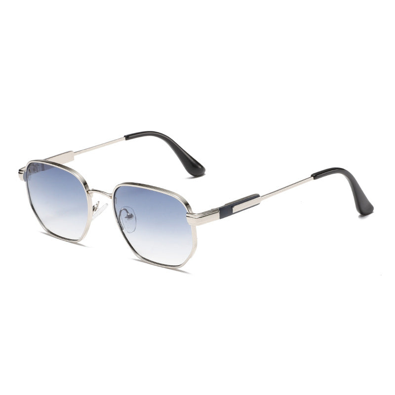 (6 PACK) Wholesale Sunglasses Metal Vintage Trendy Street 2024 - BulkSunglassesWholesale.com - Silver Frame Gradient Blue