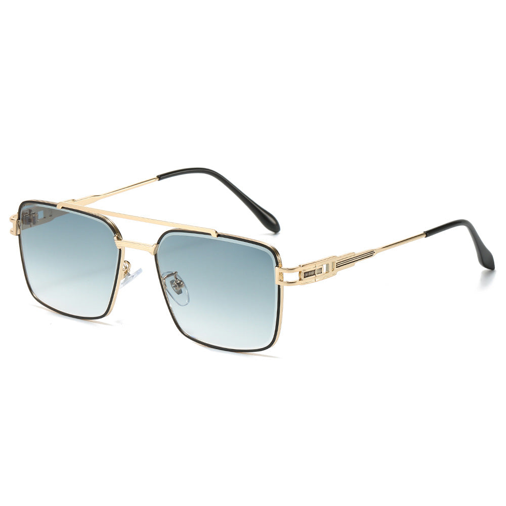 (6 PACK) Wholesale Sunglasses New Arrival Fashion Double Bridge Cut Edge Metal Men Women 2024 - BulkSunglassesWholesale.com - Gold Frame Gradient Green Lens