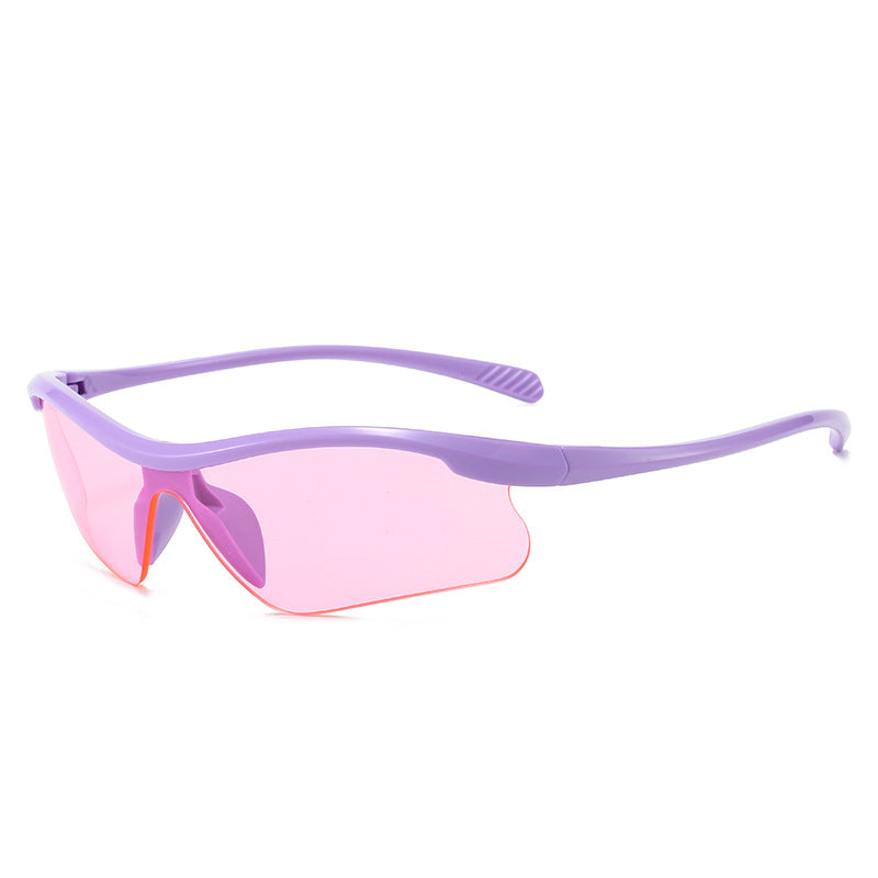 (12 PACK) Wholesale Sports Sunglasses Fashion Unique Women Trendy Sport Cycling Windproof 2024 - BulkSunglassesWholesale.com - Purple Frame Pink Lens