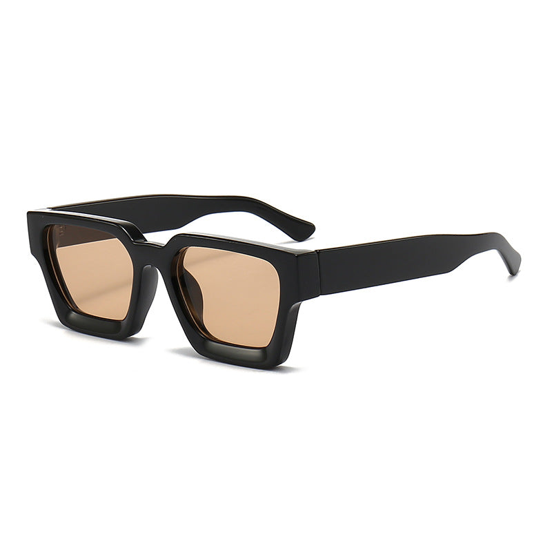 (6 PACK) Wholesale Sunglasses Square New Arrival Trendy Square Unique Oversized 2024 - BulkSunglassesWholesale.com - Shiny Black Frame Champagne Lens