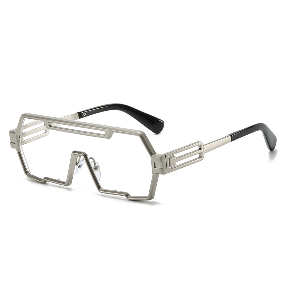(6 PACK) Wholesale Sunglasses Unique Punk Trendy One Piece Women 2024 - BulkSunglassesWholesale.com - Silver Frame Clear Lens