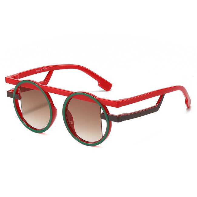 (6 PACK) Wholesale Sunglasses New Arrival Round Unique Funny Fashion 2025 - BulkSunglassesWholesale.com - Red Green Frame Gradient Tea Lens Hover Image