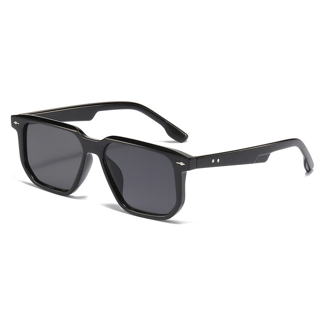 (6 PACK) Wholesale Sunglasses New Arrival Square Unisex Fashion Rivet 2025 - BulkSunglassesWholesale.com - Black Frame Black Lens Hover Image