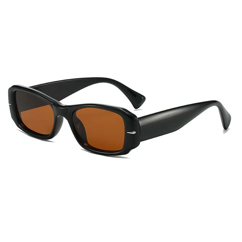 (6 PACK) Wholesale Sunglasses New Arrival Rivet Square Fashion Trendy Vintage 2025 - BulkSunglassesWholesale.com - Black Frame Tea Lens