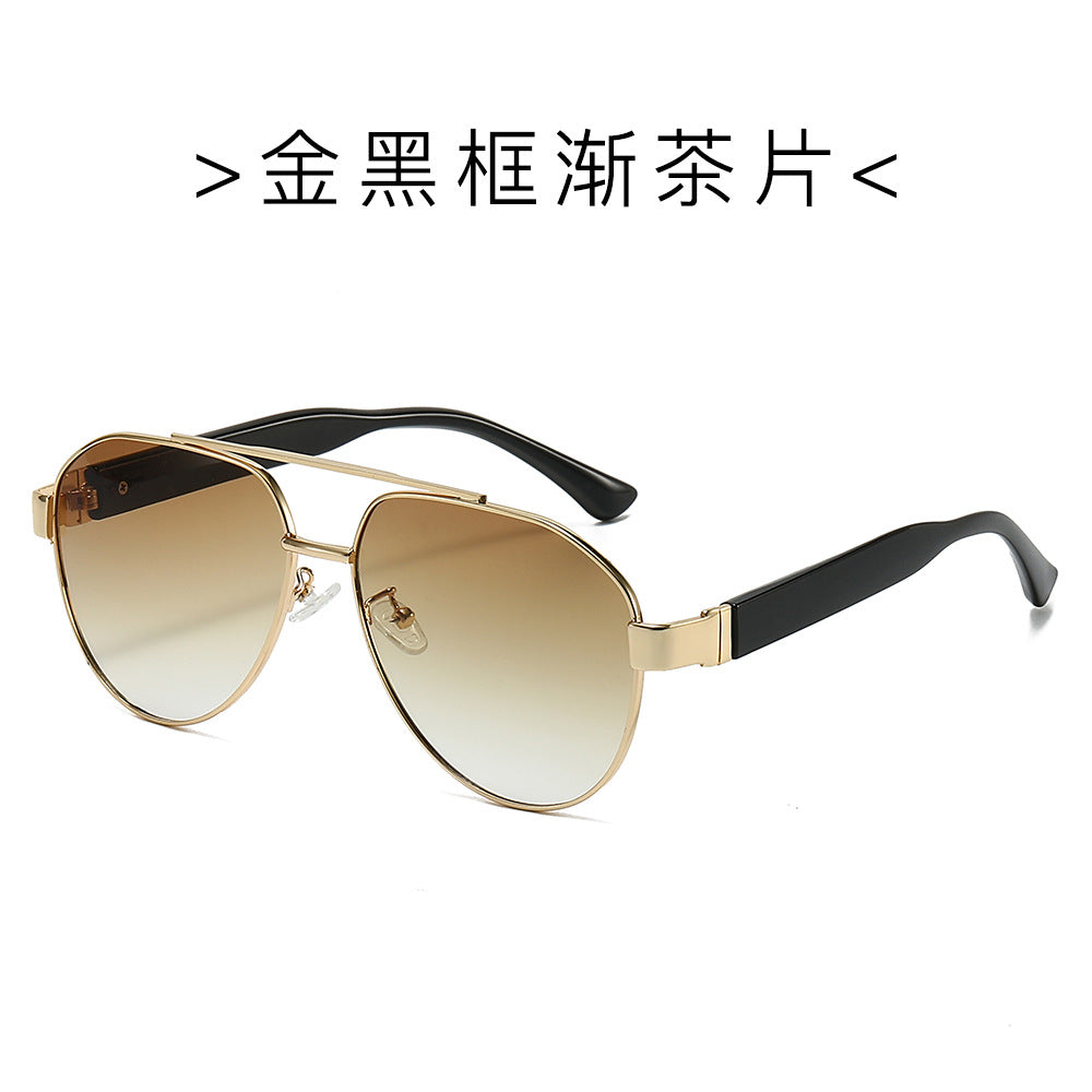 (6 PACK) Wholesale Sunglasses New Arrival Men Vintage Metal Aviator Double Bridge 2024 - BulkSunglassesWholesale.com - Gold Black Frame Gradient Tea Lens