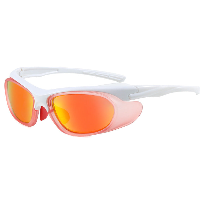 (12 PACK) Wholesale Sports Sunglasses Unique New Arrival Women Outdoor Sport Cycling 2024 - BulkSunglassesWholesale.com - White Frame Red Mirrored