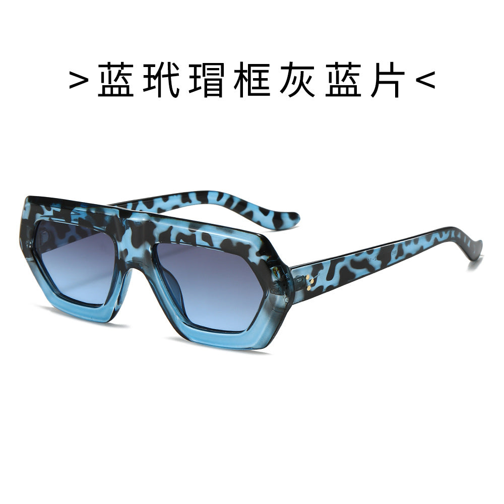 (6 PACK) Wholesale Sunglasses New Arrival Street Women 2024 - BulkSunglassesWholesale.com - Blue Leopard Print Frame Grey Blue Lens