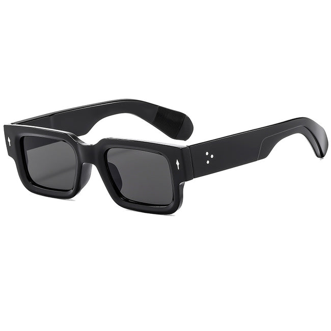 (6 PACK) Wholesale Sunglasses Fashion Square Women Men Vintage 2024 - BulkSunglassesWholesale.com - Shiny Black Frame Black Lens Hover Image