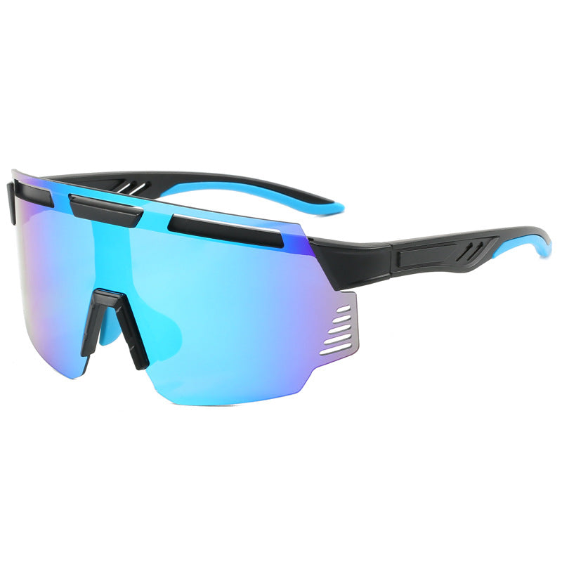 (12 PACK) Wholesale Sports Sunglasses New Arrival Cycling Unisex One Piece Oversized Outdoor Sport Trendy 2024 - BulkSunglassesWholesale.com - Black Frame Blue Mirrored