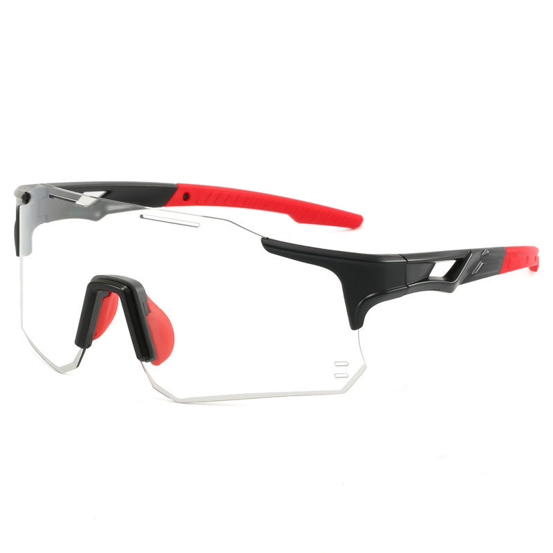 (12 PACK) Wholesale Sports Sunglasses New Arrival Outdoor Cycling Windproof Unisex Sport 2024 - BulkSunglassesWholesale.com - Black Frame Photochromic Black Lens