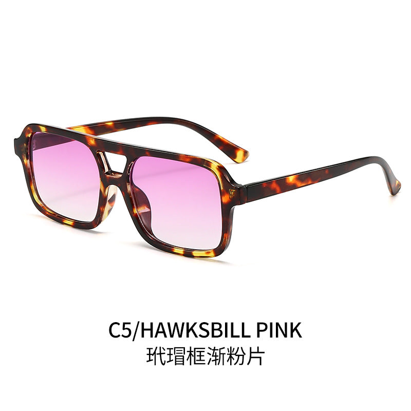 (6 PACK) Wholesale Sunglasses Double Bridge Women Fashion Trendy Square Street Vintage 2024 - BulkSunglassesWholesale.com - Leopard Print Frame Gradient Pink Lens