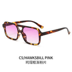 (6 PACK) Wholesale Sunglasses Double Bridge Women Fashion Trendy Square Street Vintage 2024 - BulkSunglassesWholesale.com - Leopard Print Frame Gradient Pink Lens