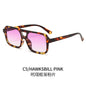 (6 PACK) Wholesale Sunglasses Double Bridge Women Fashion Trendy Square Street Vintage 2024 - BulkSunglassesWholesale.com - Leopard Print Frame Gradient Pink Lens
