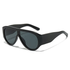 (6 PACK) Wholesale Sunglasses New Arrival Oversized Fashion Unique One Piece Aviator One Piece Unisex 2025 - BulkSunglassesWholesale.com - Shiny Black Frame Black Lens