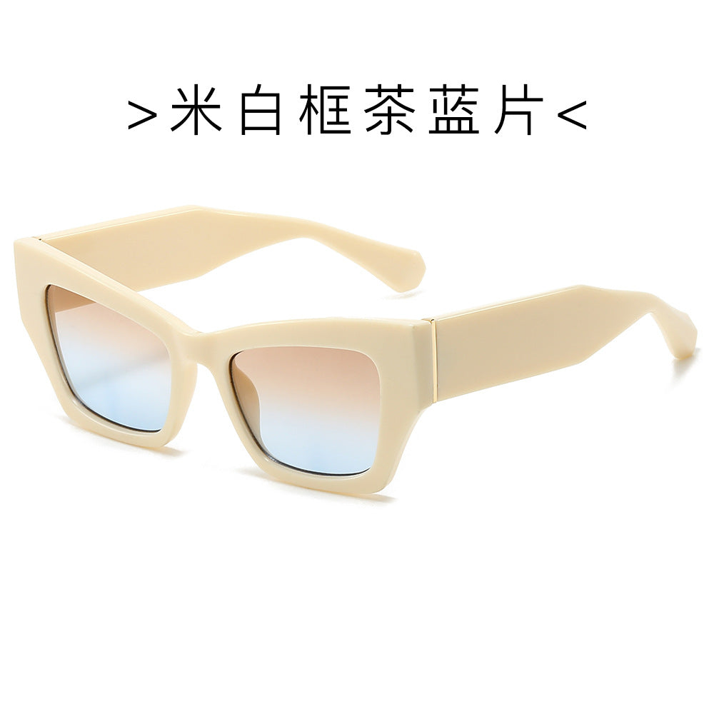 (6 PACK) Wholesale Sunglasses New Arrival Square Men Trendy 2024 - BulkSunglassesWholesale.com - Beige White Frame Tea Blue Lens