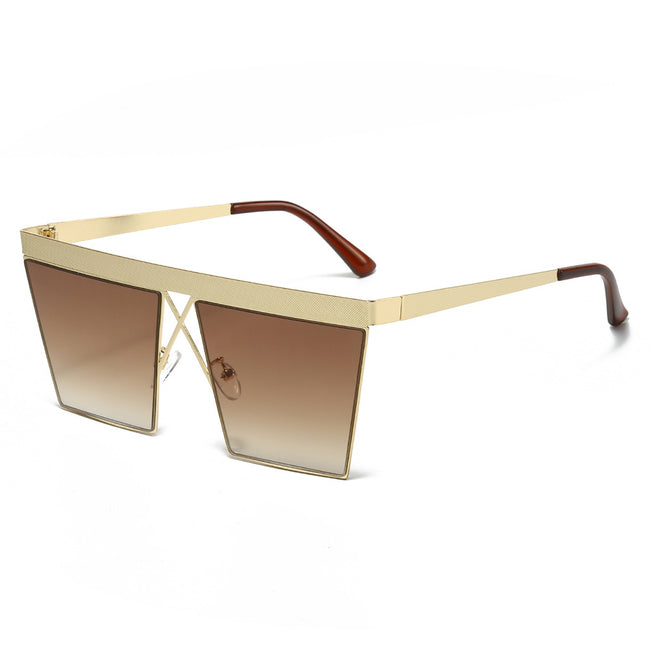 (6 PACK) Wholesale Sunglasses New Arrival Square Fashion Punk Flat Top Unisex 2024 - BulkSunglassesWholesale.com - Gold Frame Gradient Tea Lens Hover Image