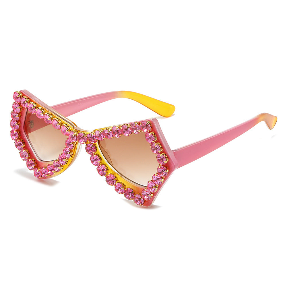 (6 PACK) Wholesale Sunglasses New Arrival Butterfly Rhinestone Unique Fashion Hip Hop Women 2024 - BulkSunglassesWholesale.com - Pink Frame Tea Lens