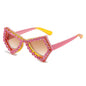 (6 PACK) Wholesale Sunglasses New Arrival Butterfly Rhinestone Unique Fashion Hip Hop Women 2024 - BulkSunglassesWholesale.com - Pink Frame Tea Lens