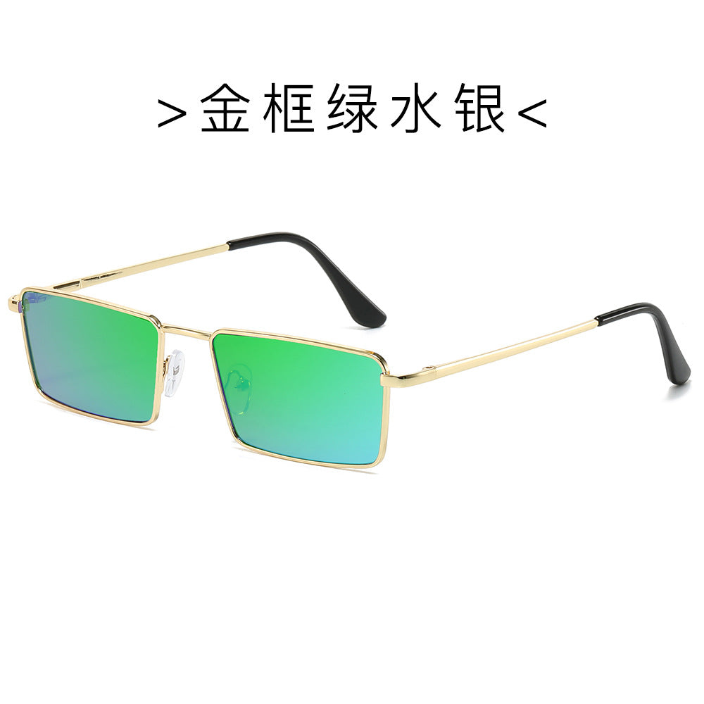 (6 PACK) Wholesale Sunglasses Metal Square Small Women Fashion Vintage Unique Street Trendy 2024 - BulkSunglassesWholesale.com - Gold Frame Green Mirrored