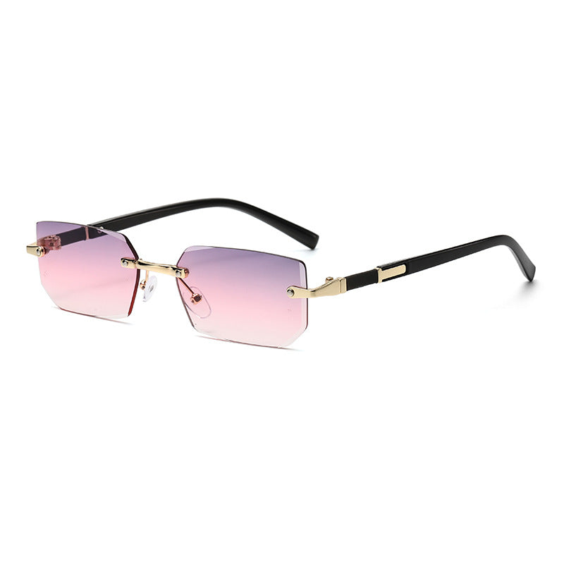 (6 PACK) Wholesale Sunglasses New Arrival Rimless Fashion Trendy Cut Edge 2024 - BulkSunglassesWholesale.com - Gold Frame Grey Pink