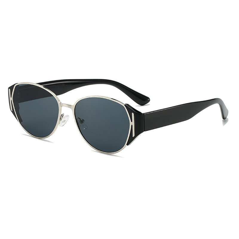 (6 PACK) Wholesale Sunglasses Korean Vintage Women Square Round 2025 - BulkSunglassesWholesale.com - Black Temple Silver Frame Black Lens