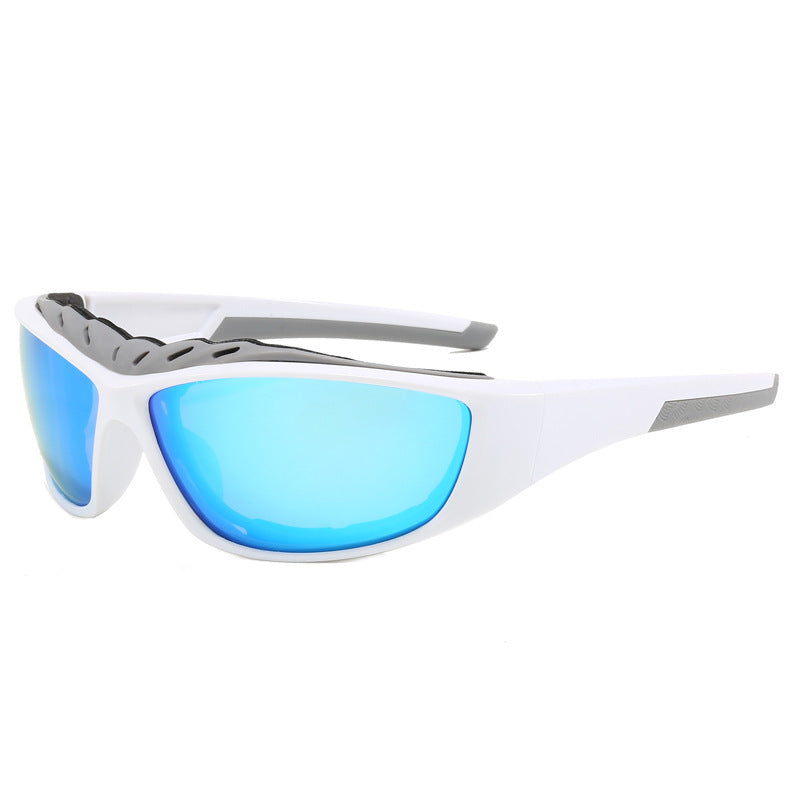 (12 PACK) Wholesale Sports Sunglasses New Arrival Polarized Sport Outdoor Cycling 2024 - BulkSunglassesWholesale.com - White Frame Blue Mirrored