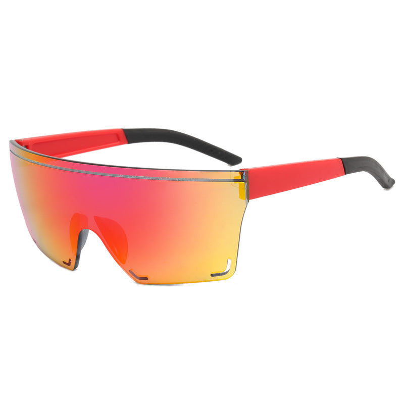 (12 PACK) Wholesale Sports Sunglasses New Arrival Outdoor Sport Cycling Fashion Rimless Unisex Oversized One Piece Trendy 2024 - BulkSunglassesWholesale.com - Red Frame Red Mirrored