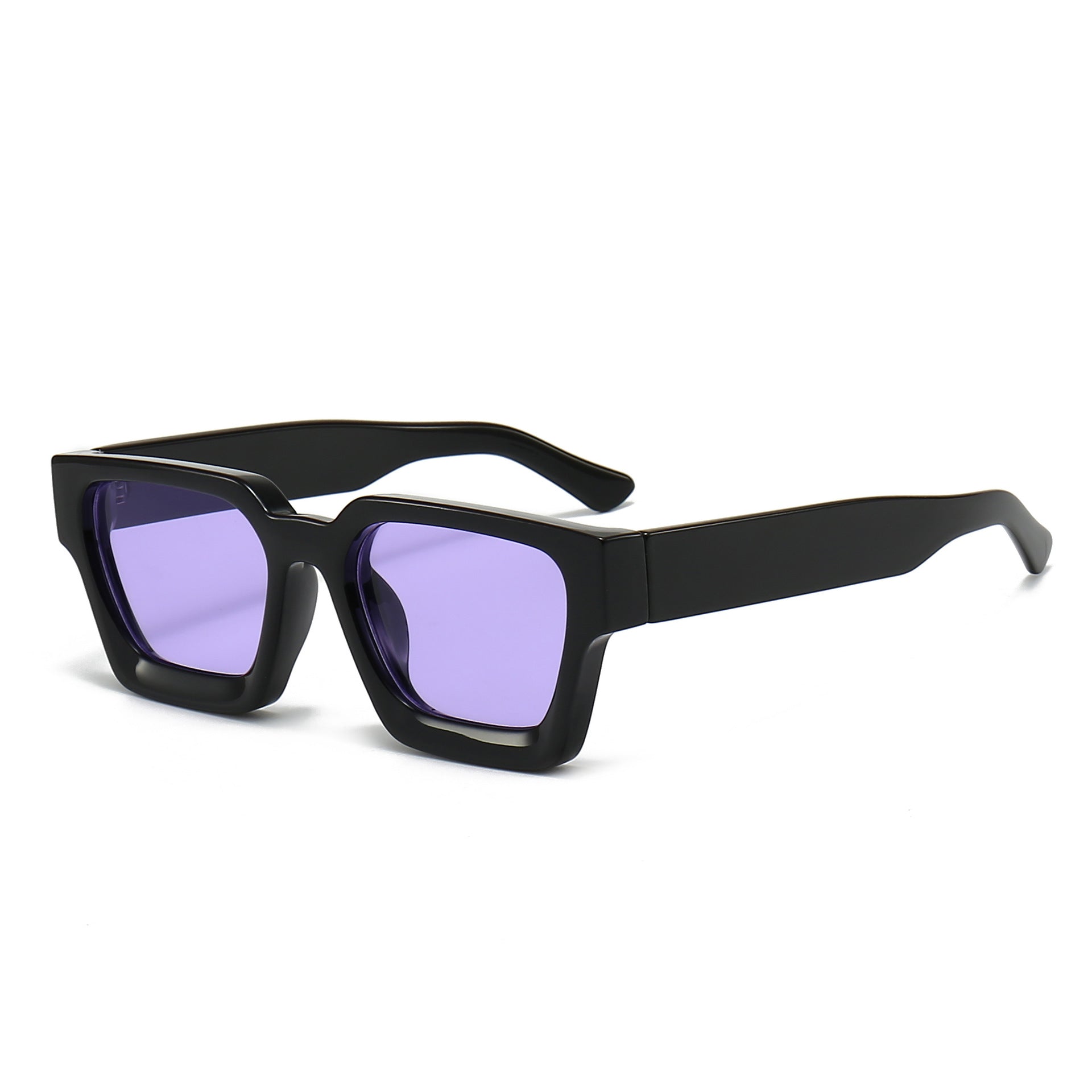 (6 PACK) Wholesale Sunglasses Square New Arrival Trendy Square Unique Oversized 2024 - BulkSunglassesWholesale.com - Shiny Black Frame Purple Lens