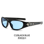 (6 PACK) Wholesale Sunglasses New Arrival Sport Fashion Trendy Vintage Unisex 2024 - BulkSunglassesWholesale.com - Black Frame Blue Lens