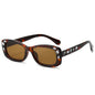 (6 PACK) Wholesale Sunglasses New Arrival Small Fashion Trendy Women Round Rhinestone Hip Hop Trendy 2024 - BulkSunglassesWholesale.com - Leopard Print Frame Tea Lens