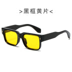 (6 PACK) Wholesale Sunglasses New Arrival Square Street Small Unique 2024 - BulkSunglassesWholesale.com - Black Frame Yellow Lens