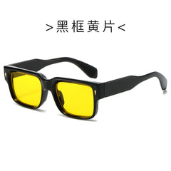 (6 PACK) Wholesale Sunglasses New Arrival Square Street Small Unique 2024 - BulkSunglassesWholesale.com - Black Frame Yellow Lens