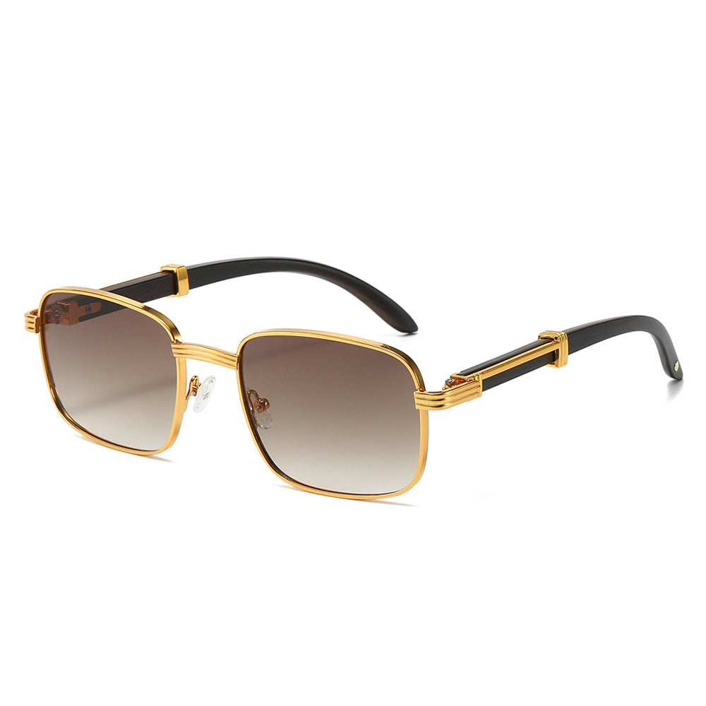 (6 PACK) Wholesale Sunglasses New Arrival Vintage Wood Grain Square Women Trendy Fashion 2024 - BulkSunglassesWholesale.com - Gold Frame Gradient Tea Lens