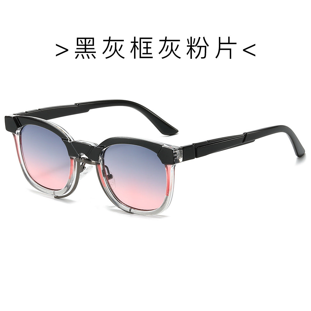 (6 PACK) Wholesale Sunglasses New Arrival Men Fashion Vintage Trendy Unique Women 2024 - BulkSunglassesWholesale.com - Black Grey Frame Grey Pink Lens